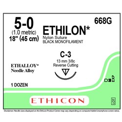 Sutures Ethilon Nylon 5/0 C-2 13mm 3/8 RC 45cm Black