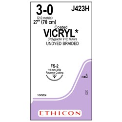 Sutures Vicryl Ethicon 3/0 FS-2 19mm 3/8 RC 70cm Undyed