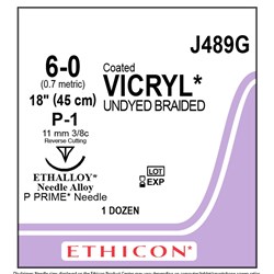 Sutures Vicryl Ethicon 6/0 P-1 10.5mm 3/8 Prec RC 45cm Und