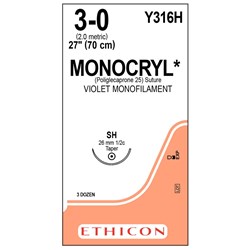 Sutures Monocryl 3/0 SH 26mm 1/2 Taper 70cm Violet