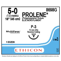 Sutures Prolene Ethicon 5/0 P-3 13mm 3/8 Prec RC 45cm Blue