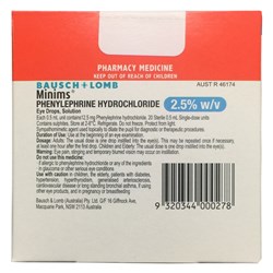 Minims Phenylephrine 2.5% Eye Drops SM Minims for NON Metropolitan Deliveries are SHIPPED SEPARATELY