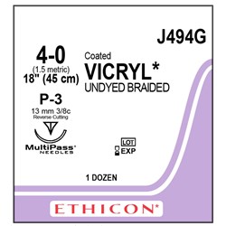 Sutures Vicryl Ethicon 4/0 P-3 13mm 3/8 Prec RC 45cm Undyed