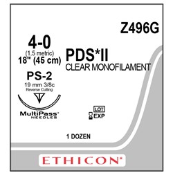 Sutures PDS II Ethicon 4/0 PS-2 19mm 3/8 Prec RC 45cm Undyed