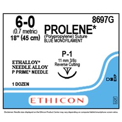 Sutures Prolene Ethicon 6/0 P-3 13mm 3/8 Prec RC 45cm Blue