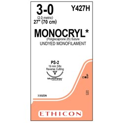 Sutures Monocryl 3/0 PS-2 19mm 3/8 Prec RC 70cm Undyed