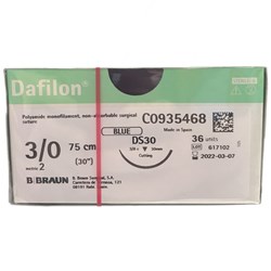 Sutures Nylon Dafilon Braun 3/0 DS 30mm 3/8 RC 75cm Blue