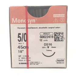 Sutures Monosyn Braun 5/0 DS 16mm 3/8 RC 45cm Violet