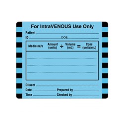 For Intravenous Use Only Labels 60mm x 50mm Blue