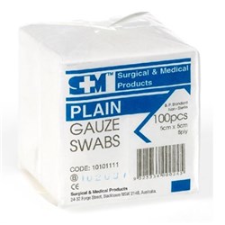 Gauze Swabs 5 x 5cm Non Sterile 100 S&M