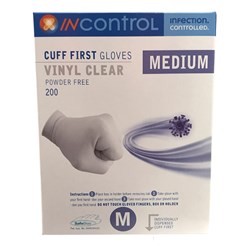 InControl Cuff First Clear Vinyl Gloves P/Free Medium B200