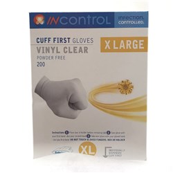 InControl Cuff First Clear Vinyl Gloves P/Free X-Large B200