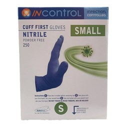 InControl Cuff First Blue Nitrile Ultra Gloves P/F Sml B250