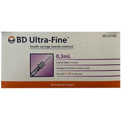 Syringes B.D. 0.3ml 29G 13mm Ultra Fine B100