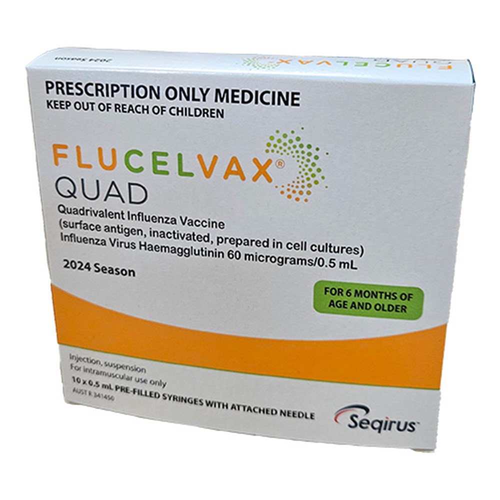 Vaccine Influenza Flucelvax Quad 10x0.5ml No Needle 2024 SM Vaccines SSS Australia Medical