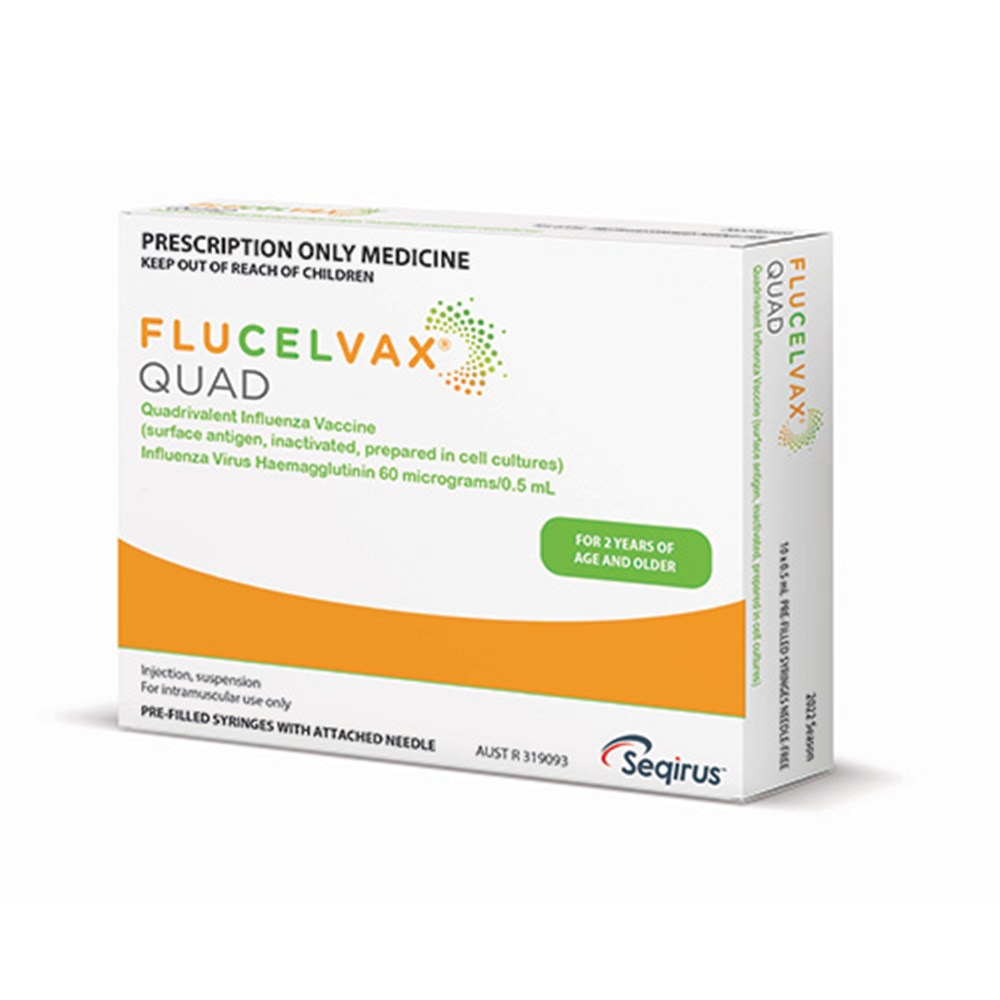 Vaccine Influenza Flucelvax Quad 10x0.5ml No Needle 2024 SM Vaccines