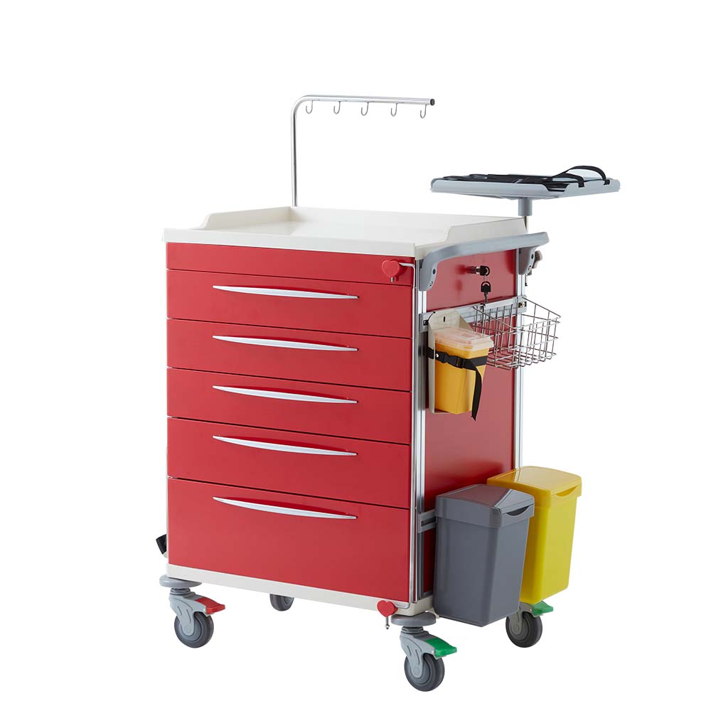 Trolley Emergency Red 5 Drawer with Accessories SSS Australia SSS