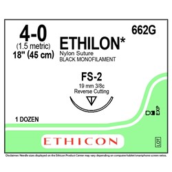 Sutures Ethilon Nylon 4/0 FS-2 19mm 3/8 RC 45cm Black BOX12
