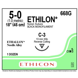 Sutures Ethilon Nylon 5/0 C-2 13mm 3/8 RC 45cm Black BOX12