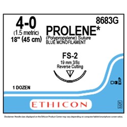 Sutures Prolene Ethicon 4/0 FS-2 19mm 3/8 RC 45cm Blue BOX12