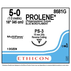 Sutures Prolene Ethicon 5/0 PS-3 16mm 3/8 Prec RC 45cm Blue BOX12