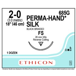 Sutures Silk Ethicon 2/0 FS 26mm 3/8 RC 45cm Black BOX12