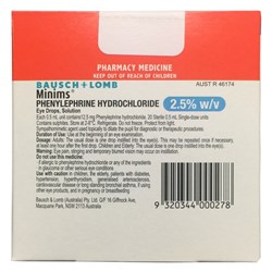 Minims Phenylephrine 2.5% Eye Drops SM Minims for NON Metropolitan Deliveries are SHIPPED SEPARATELY BOX20