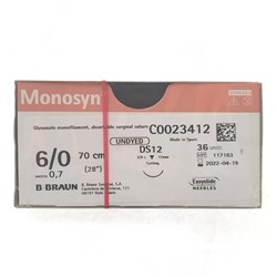 Sutures Monosyn Braun 6/0 DS 12mm 3/8 RC 70cm Undyed BOX36