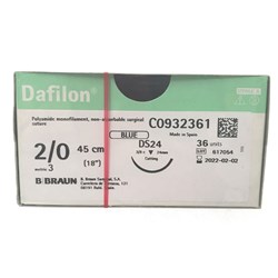 Sutures Nylon Dafilon Braun 2/0 DS 24mm 3/8 RC 45cm Blue BOX36
