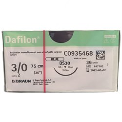 Sutures Nylon Dafilon Braun 3/0 DS 30mm 3/8 RC 75cm Blue BOX36