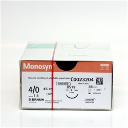 Sutures Monosyn Braun 4/0 DS 19mm 3/8 RC 45cm Undyed BOX36