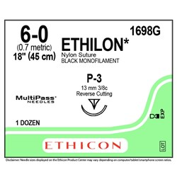 Sutures Ethilon Nylon 6/0 P-3 13mm 3/8 Prec RC 45cm Black BOX12