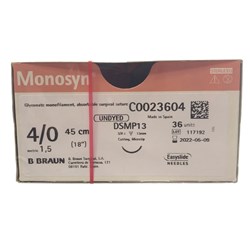 Sutures Monosyn Braun 4/0 DSMP 13mm 3/8 RC 45cm Undyed BOX36