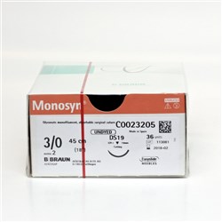 Sutures Monosyn Braun 3/0 DS 19mm 3/8 RC 45cm Undyed BOX36