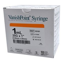 Vanish Point Syringe TB 1ml 25G x 25mm BOX100