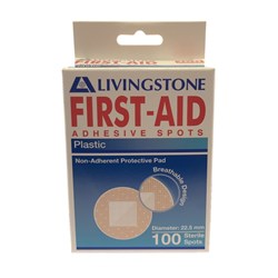 Adhesive Plastic Dressing Spots Latex Free 22.5mm BOX100