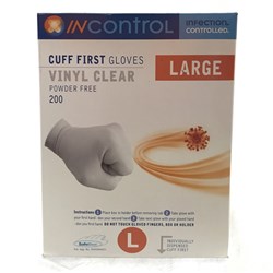 InControl Cuff First Clear Vinyl Gloves P/Free Large BOX200