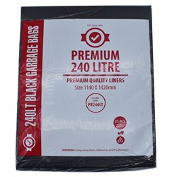 Garbage Bin Liner 240L Black 1140mm x 1420mm CTN100