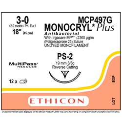 Sutures Monocryl Plus 3/0 PS-2 19mm 3/8 Prec RC 45cm Undyed BOX12