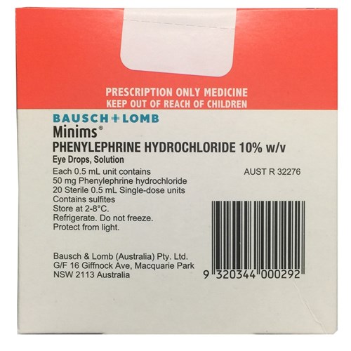 Minims Phenylephrine Hydrochloride 10% Eye Drops SM Minims for NON Metropolitan Deliveries are SHIPPED SEPARATELY