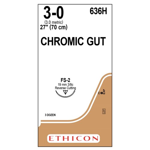 Sutures Catgut Ethicon 3/0 FS-2 19mm 3/8 RC 70cm Chromic