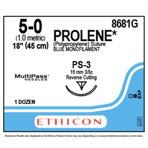 Sutures Prolene Ethicon 5/0 PS-3 16mm 3/8 Prec RC 45cm Blue
