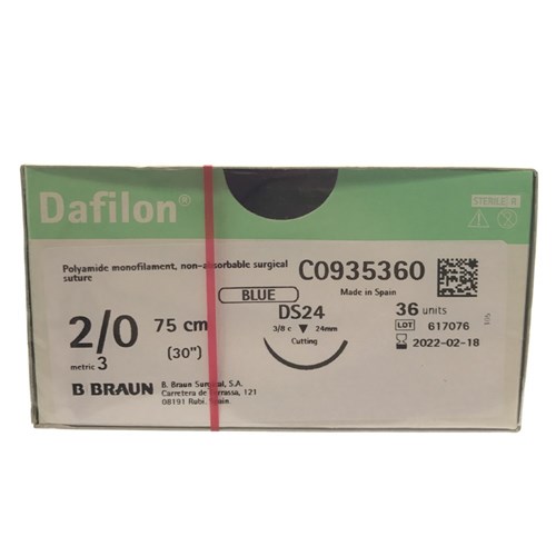 Sutures Nylon Dafilon Braun 2/0 DS 24mm 3/8 RC 75cm Blue