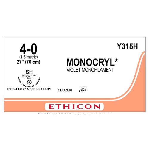 Sutures Monocryl 4/0 SH 26mm 1/2 Taper 70cm Violet