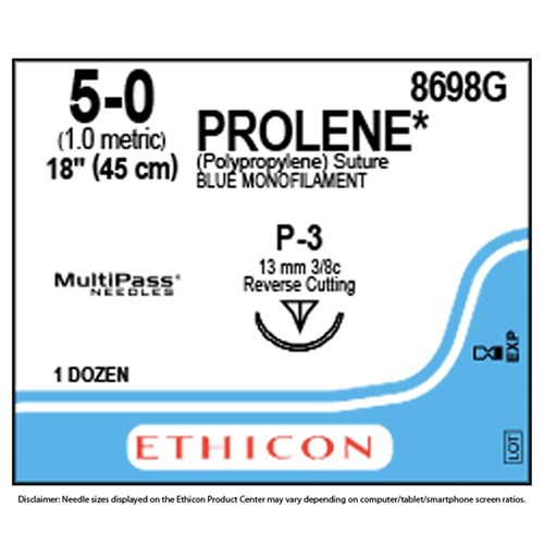 Sutures Prolene Ethicon 5/0 P-3 13mm 3/8 Prec RC 45cm Blue