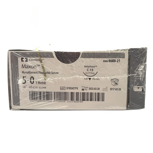 Sutures Maxon 5/0 19mm C-13 3/8 RC 45cm Clear 6608-21