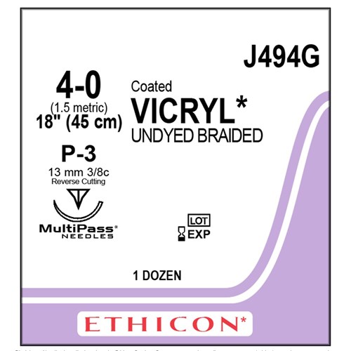 Sutures Vicryl Ethicon 4/0 P-3 13mm 3/8 Prec RC 45cm Undyed
