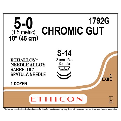 Sutures Catgut Ethicon 5/0 2xS-14 8mm 1/4 Spat 45cm Chromic