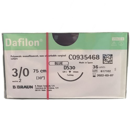 Sutures Nylon Dafilon Braun 3/0 DS 30mm 3/8 RC 75cm Blue