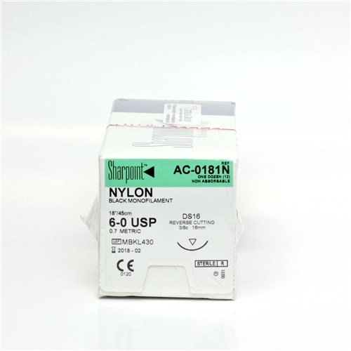 Sutures Nylon Surgical Specialties 6/0 16mm 12 3/8 Circ 45cm